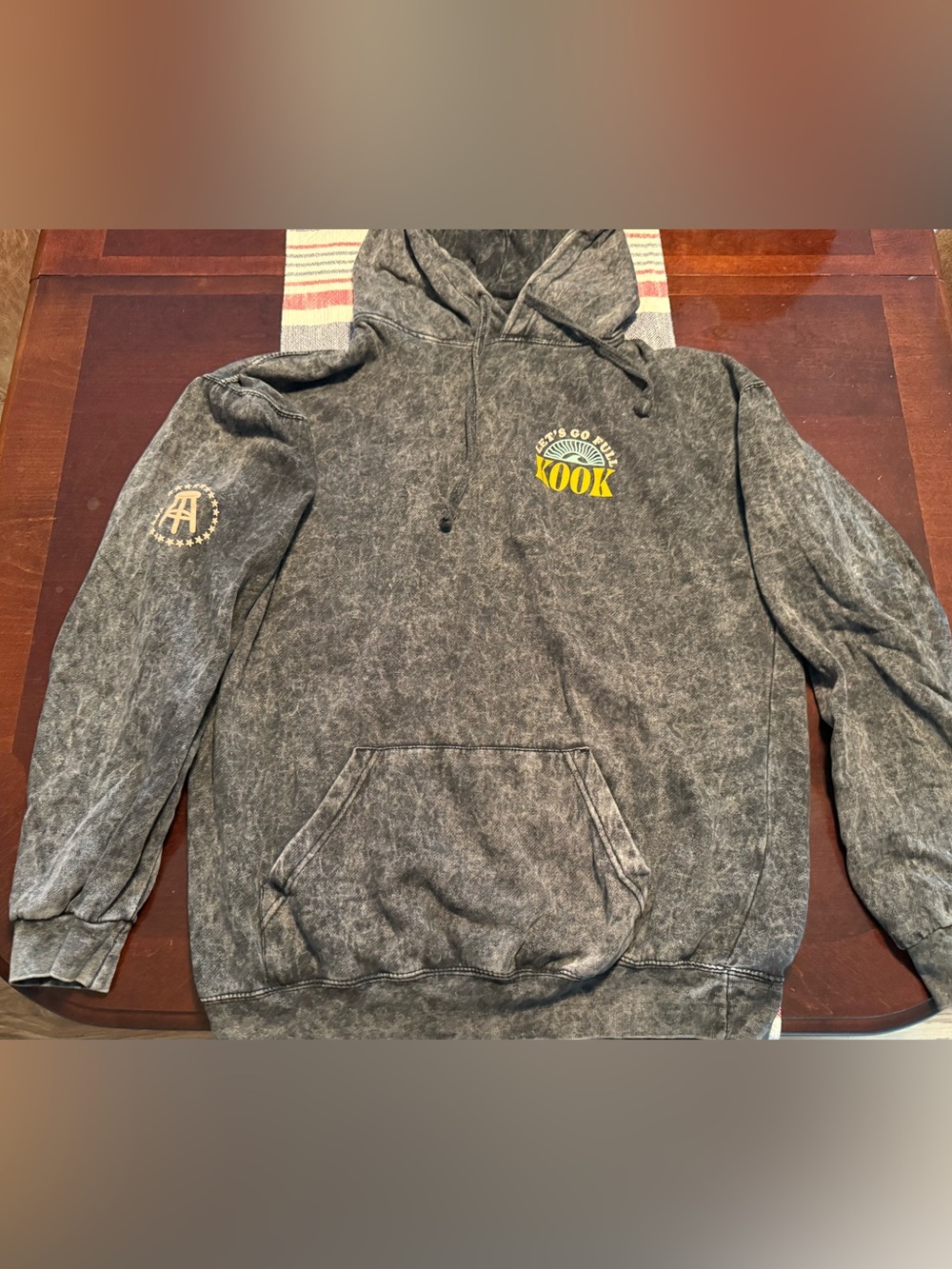 KOOK Washed Black Pullover Hoodie with Yellow Logo
